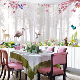 3D Flamingo and Floral Wallpaper DDS321