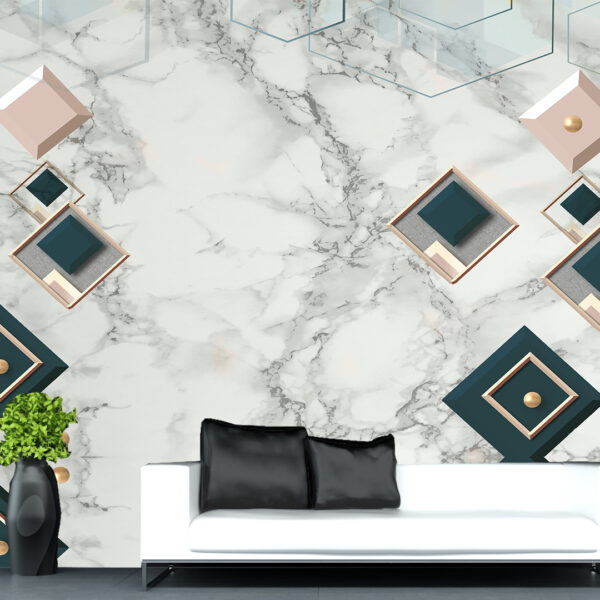 3D Geometrical White Marble Wallpaper DDS130