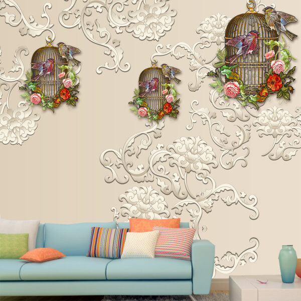 3D Floral Wall Hanging Wallpaper DDS190