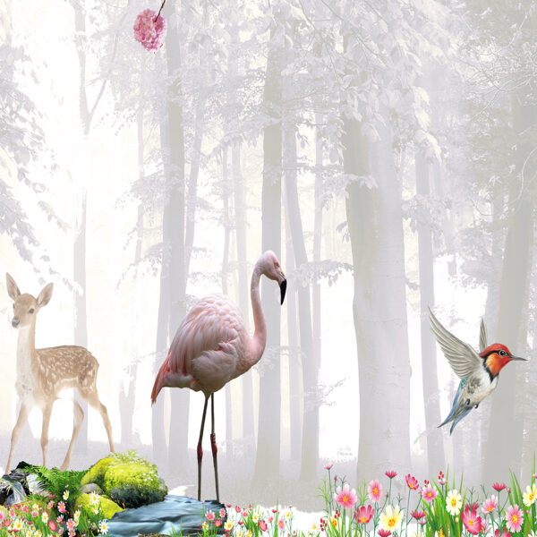 3D Flamingo and Floral Wallpaper DDS321 3