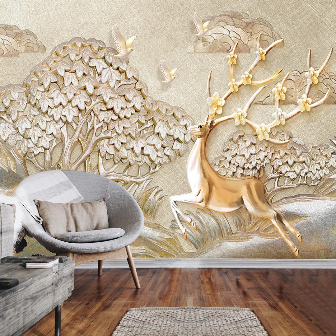 Heathland Deer - Wallpaper Circle (dimension: diameter 142,5 cm (3 sheets))  | wallpaper circles | pimpelmeesbehang