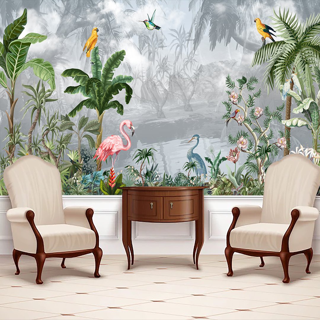 Botanical theme with Tropical plants and a Beautiful Flamingo DDS525 - Image 2