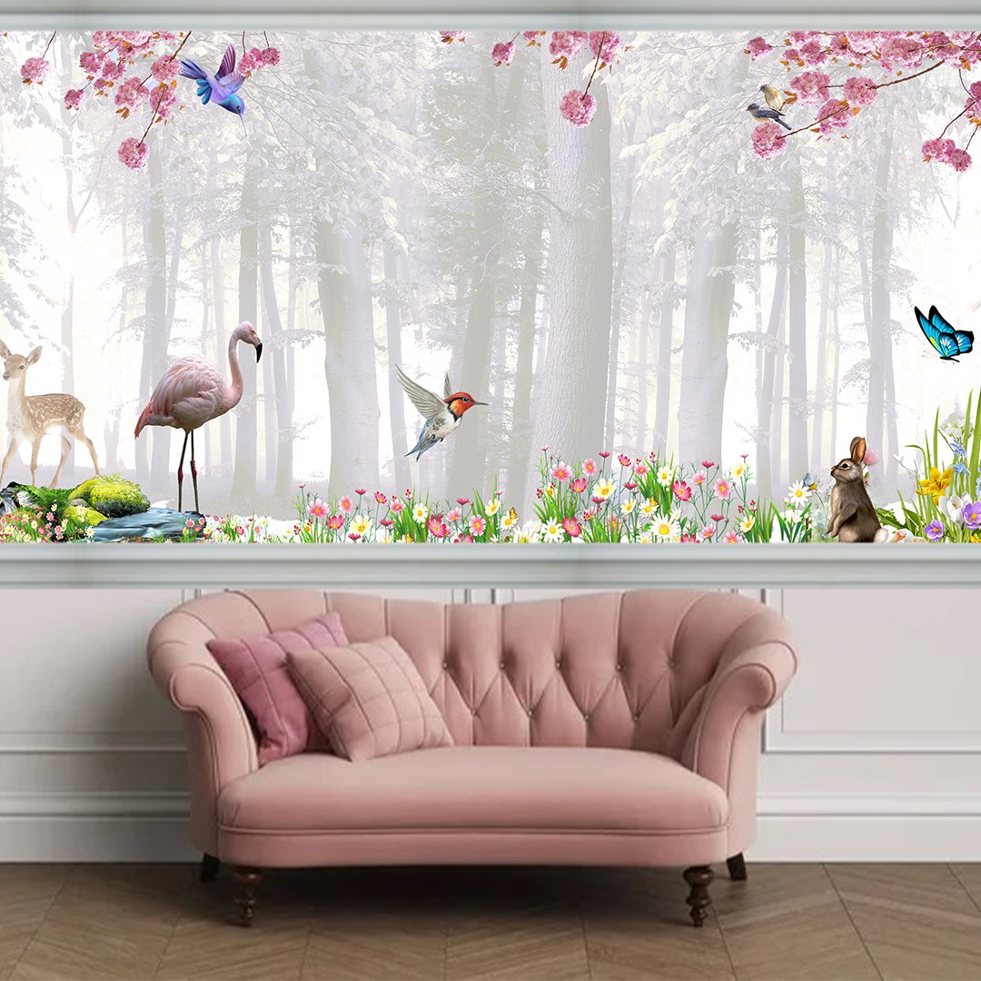 3D Flamingo and Floral Wallpaper DDS154 - Image 2