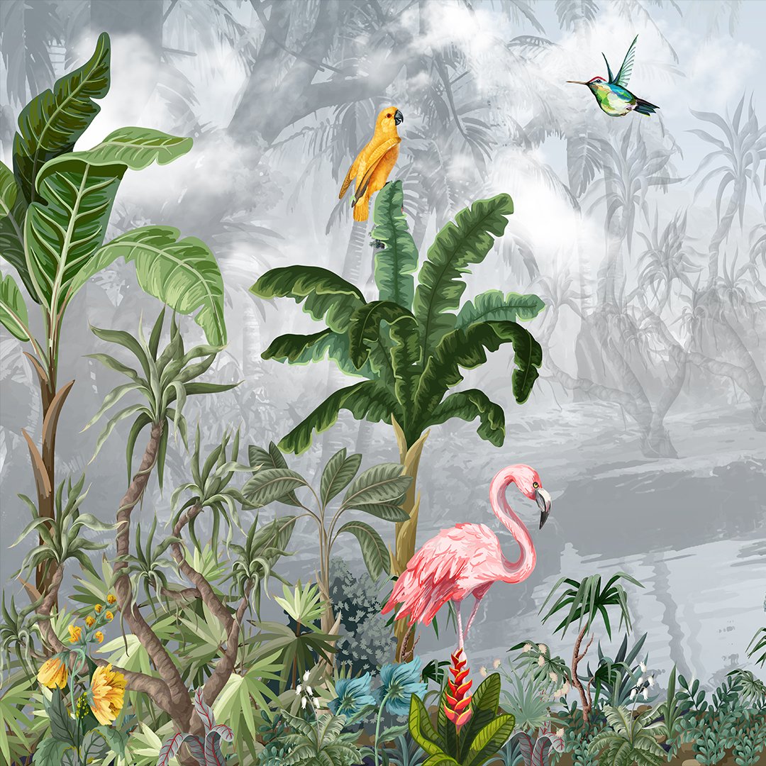 Botanical theme with Tropical plants and a Beautiful Flamingo DDS525