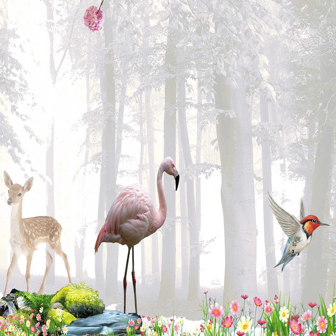 3D Flamingo and Floral Wallpaper DDS154 - Image 3