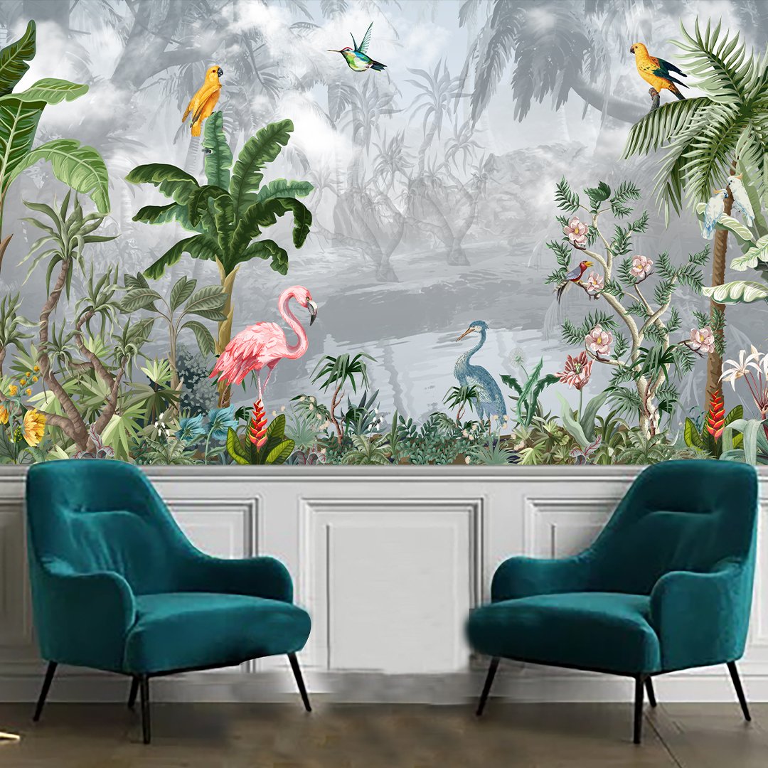 Botanical theme with Tropical plants and a Beautiful Flamingo DDS525 - Image 4