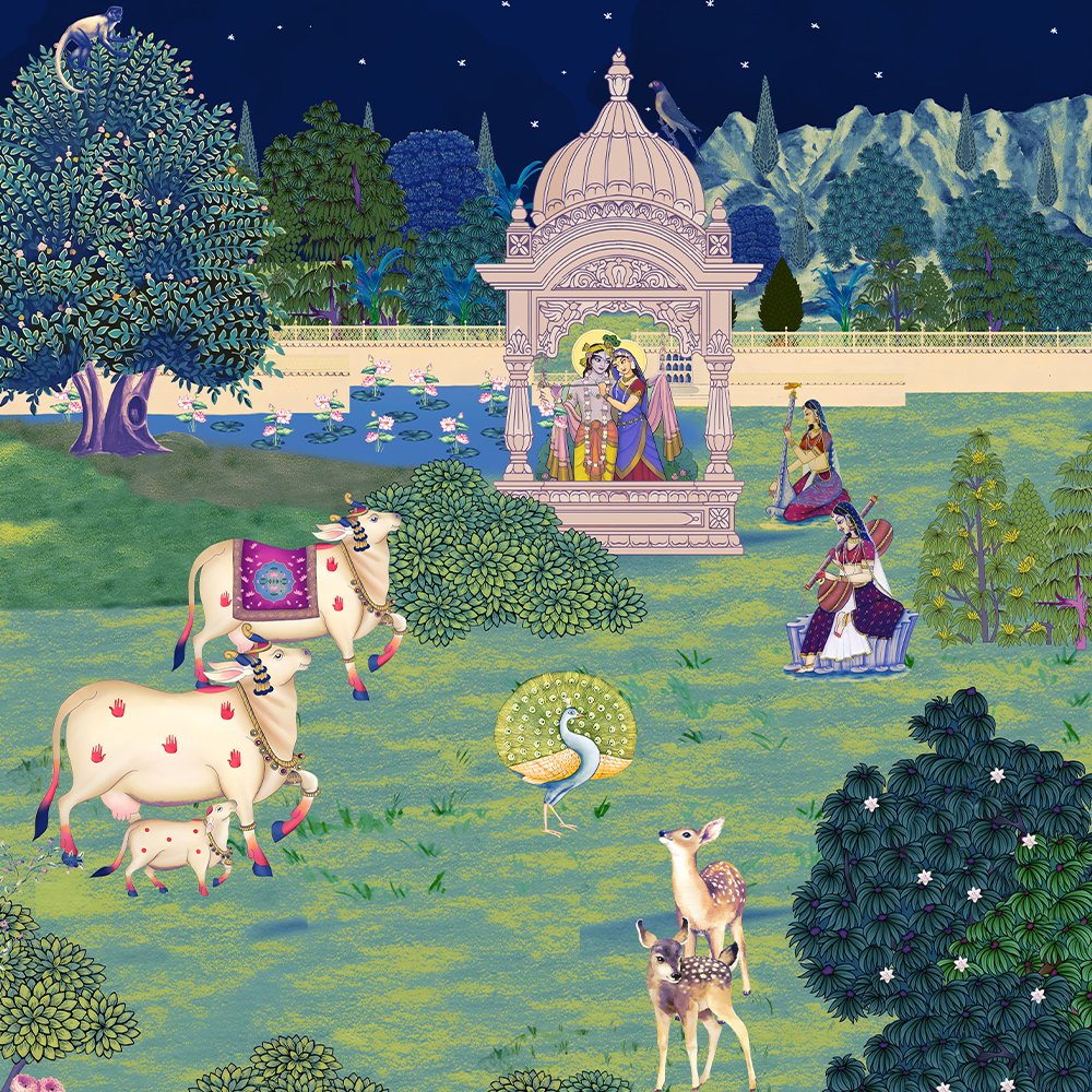 Radha Krishna Night view I Pichwai Wallpaper I Spritual Custom Wallpaper