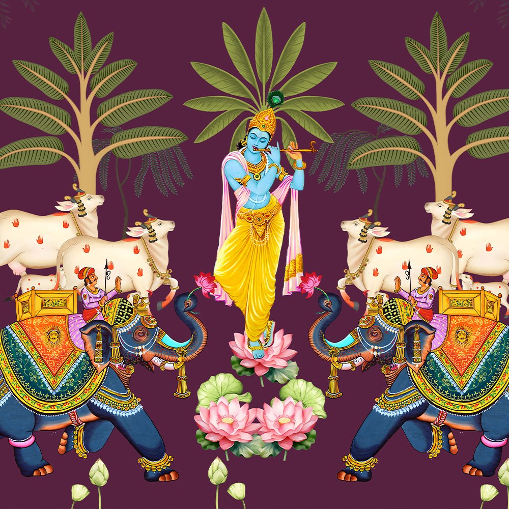 Krishna in Mehrun I Pichwai Wallpaper I Spritual Custom Wallpaper