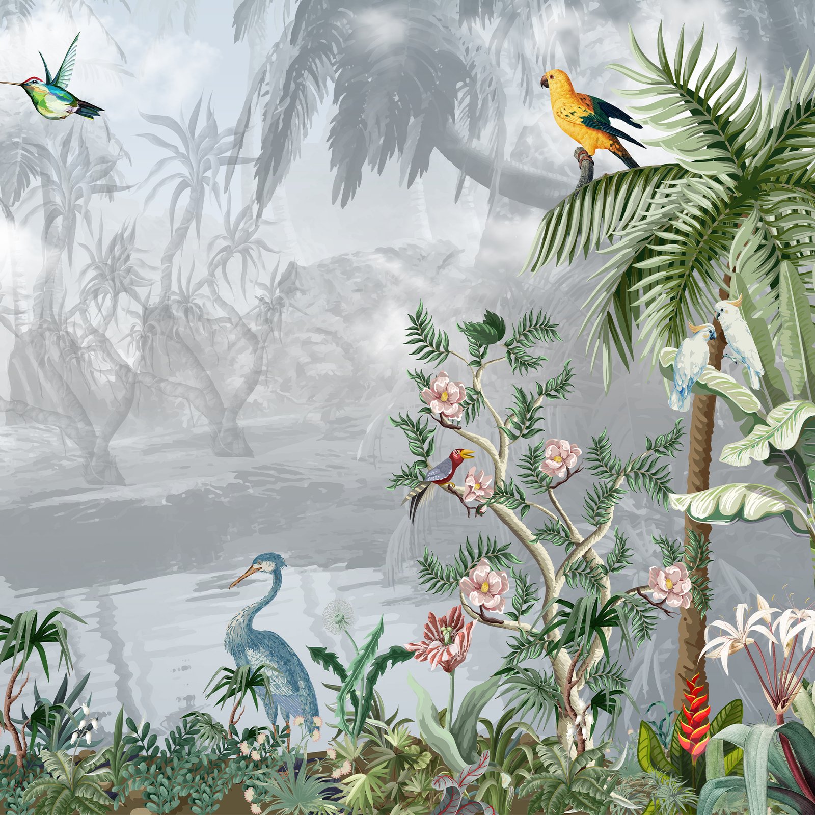 Botanical theme with Tropical plants and a Beautiful Flamingo Mantra5 - Image 2