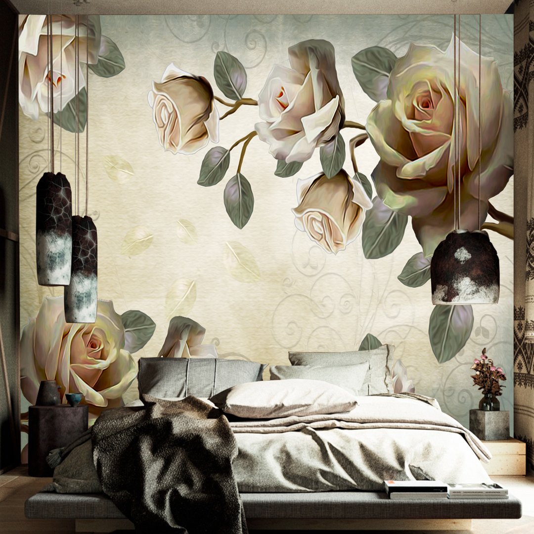 3D White Roses Wallpaper DDS300