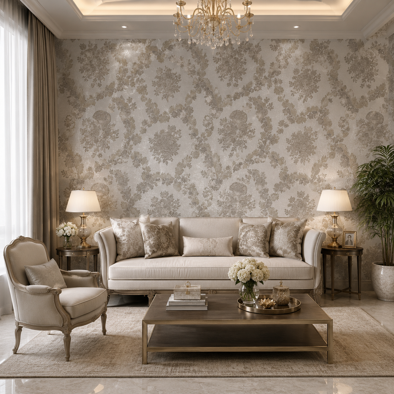 CM Floral Damask - PVC Wallpaper 1221