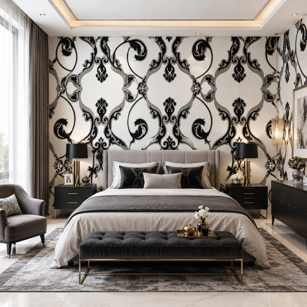 freeWhite & black Florida Made in USA - Nonwoven pvc wallpaper