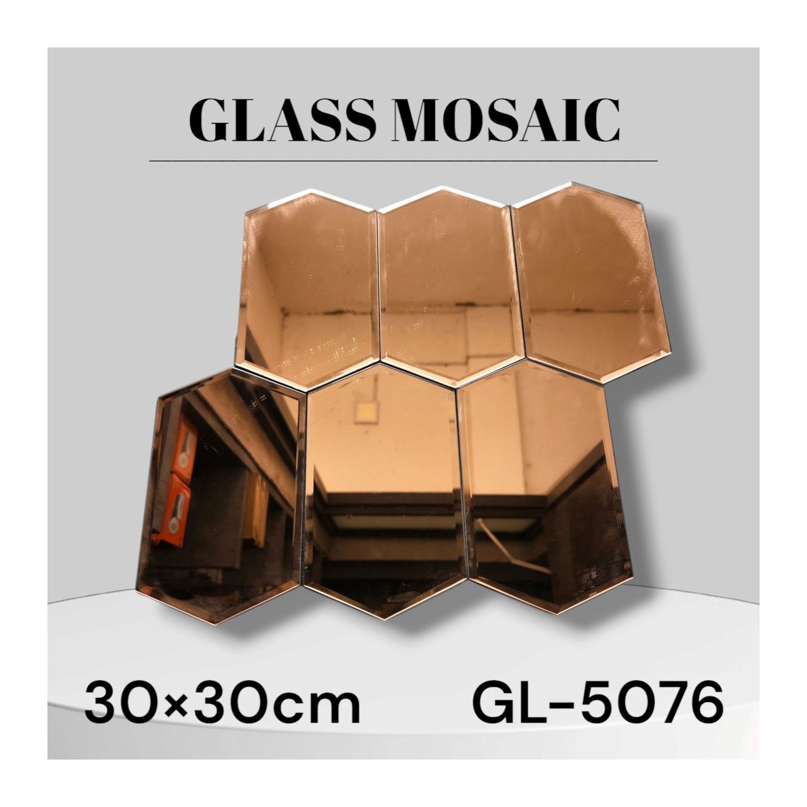 Mirror Glass Rose/Ping Gold Mosaic Tiles Box- GL 5076
