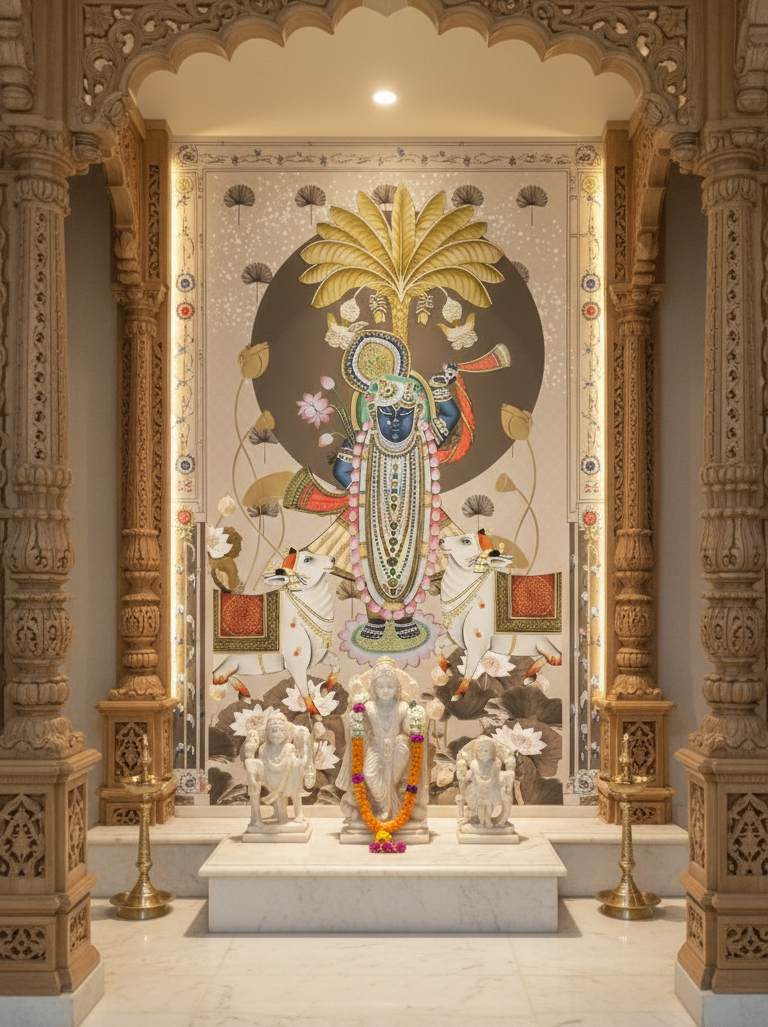 Divine Shrinathji Pichwai Custom Wallpaper 2 – A Spiritual Statement for Your Space