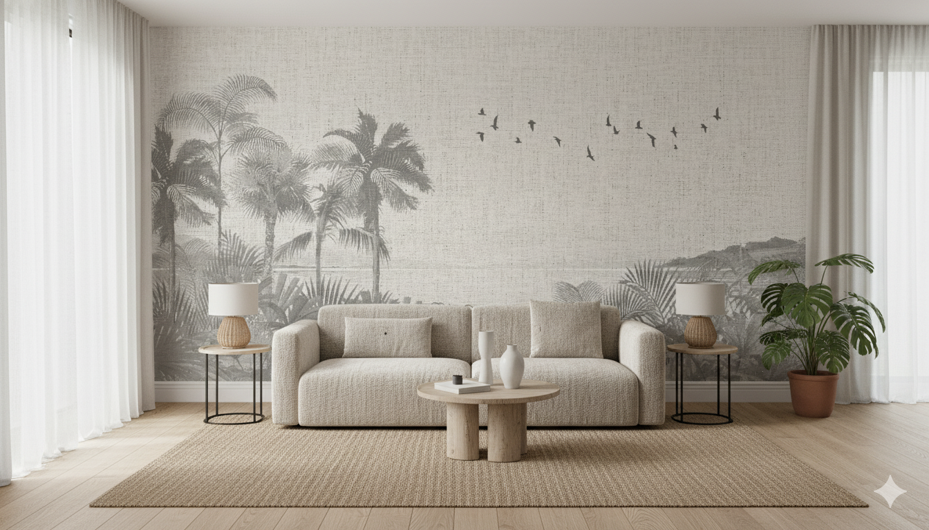 Tropical Oasis Noir” Custom Wallpaper Mural, - Image 2