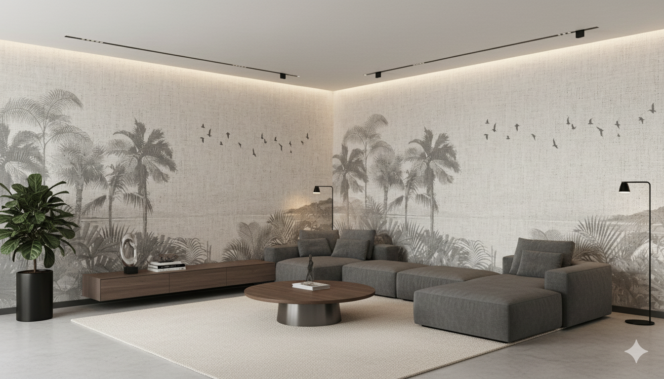 Tropical Oasis Noir” Custom Wallpaper Mural, - Image 3