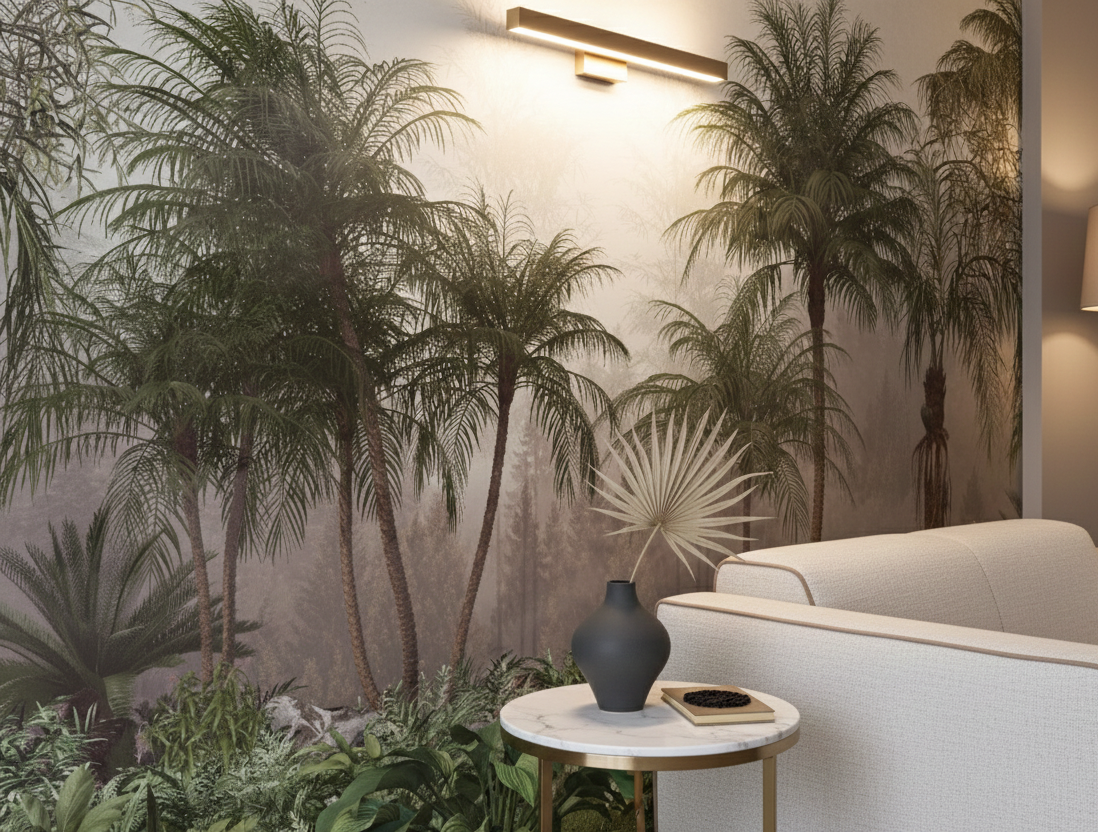 Misty Palm Retreat Custom Wallpaper