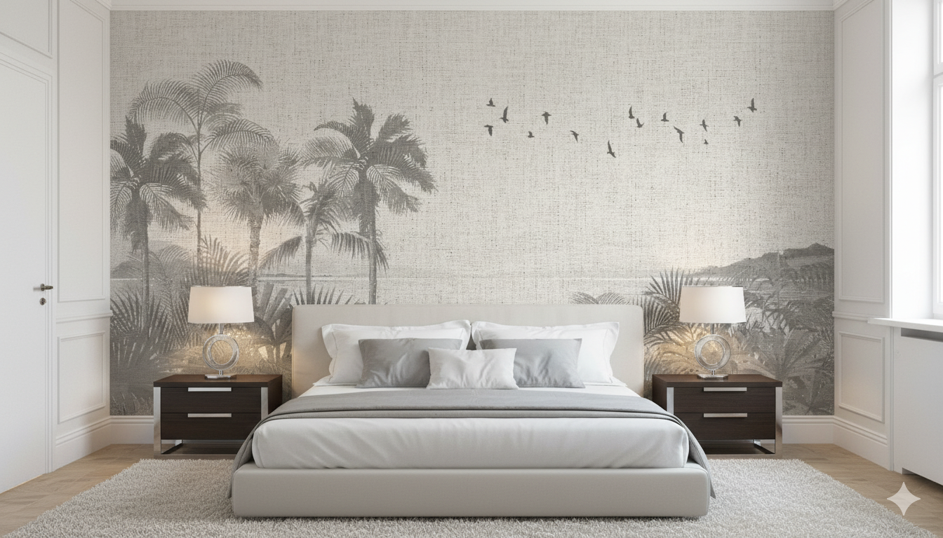 Tropical Oasis Noir” Custom Wallpaper Mural,