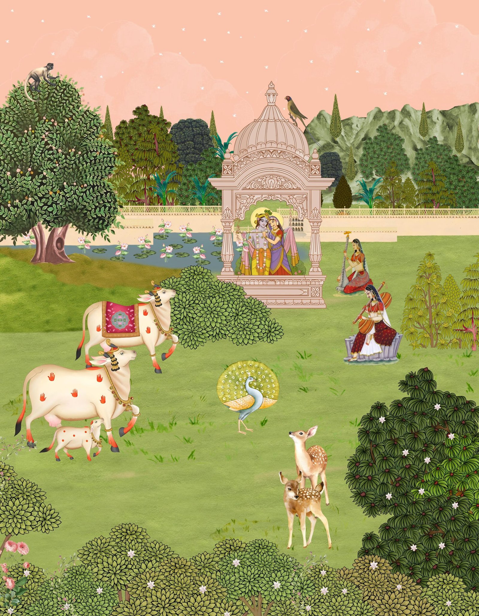 Radha Krishna Night view I Pichwai Wallpaper I Spritual Custom Wallpaper - Image 2