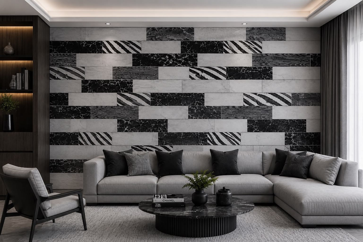 Wood-Marble Multishades Grey - PVC Wallpaper 151044 (Buy 01 Get 01 free)