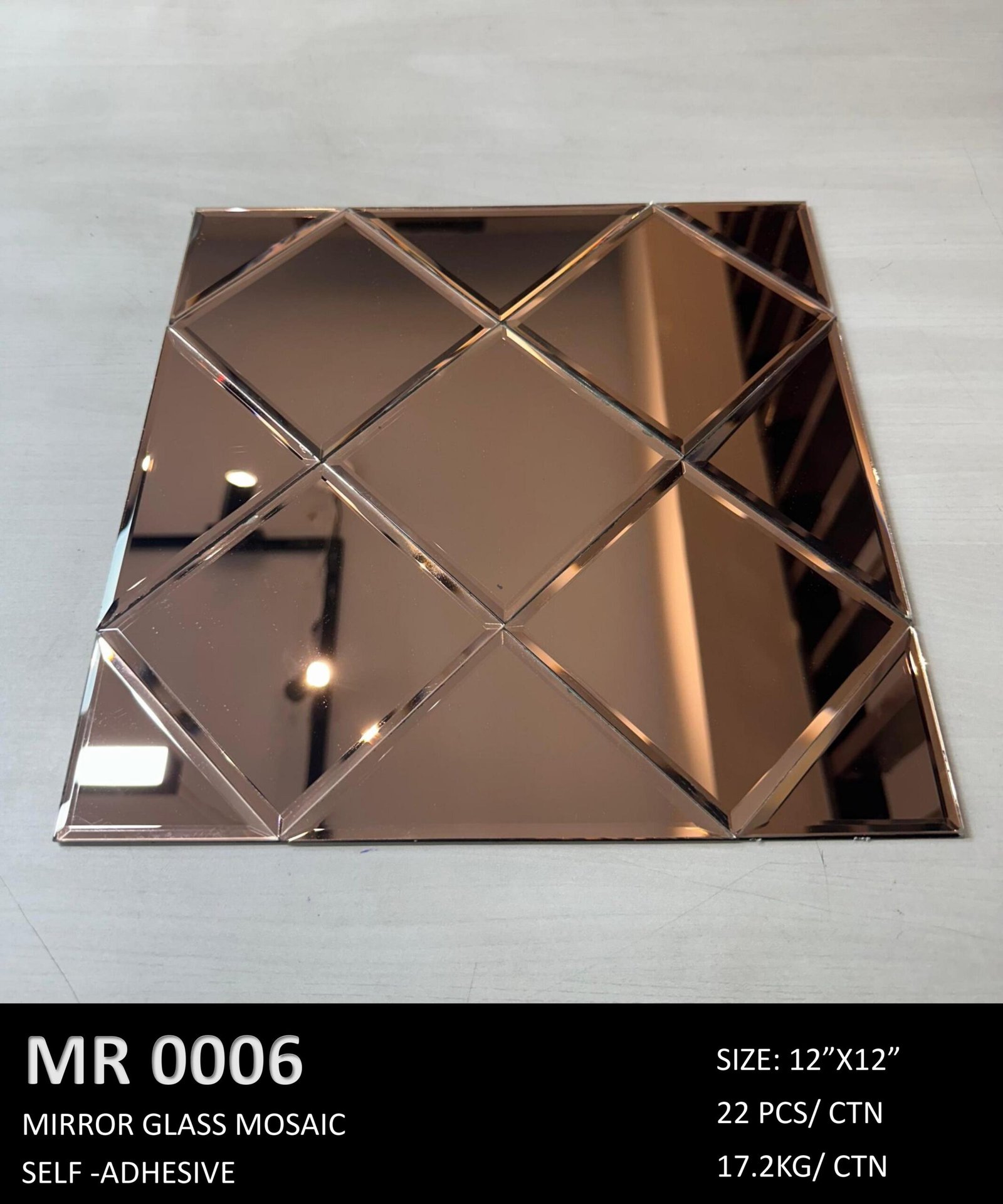 Mirror Glass Rose/Pink Gold Mosaic Tiles Box-MR0006