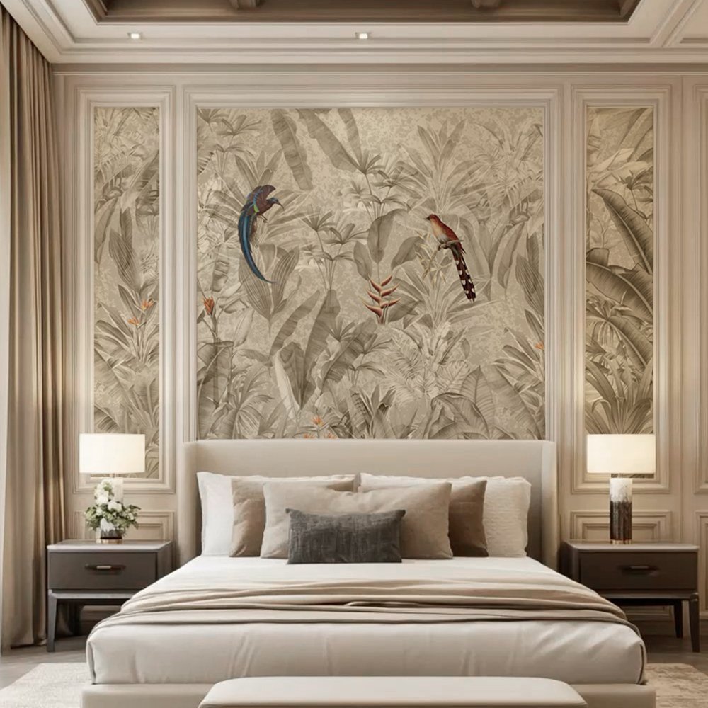 Tropical Brid wallpaper in beige ICustom Wallpaper