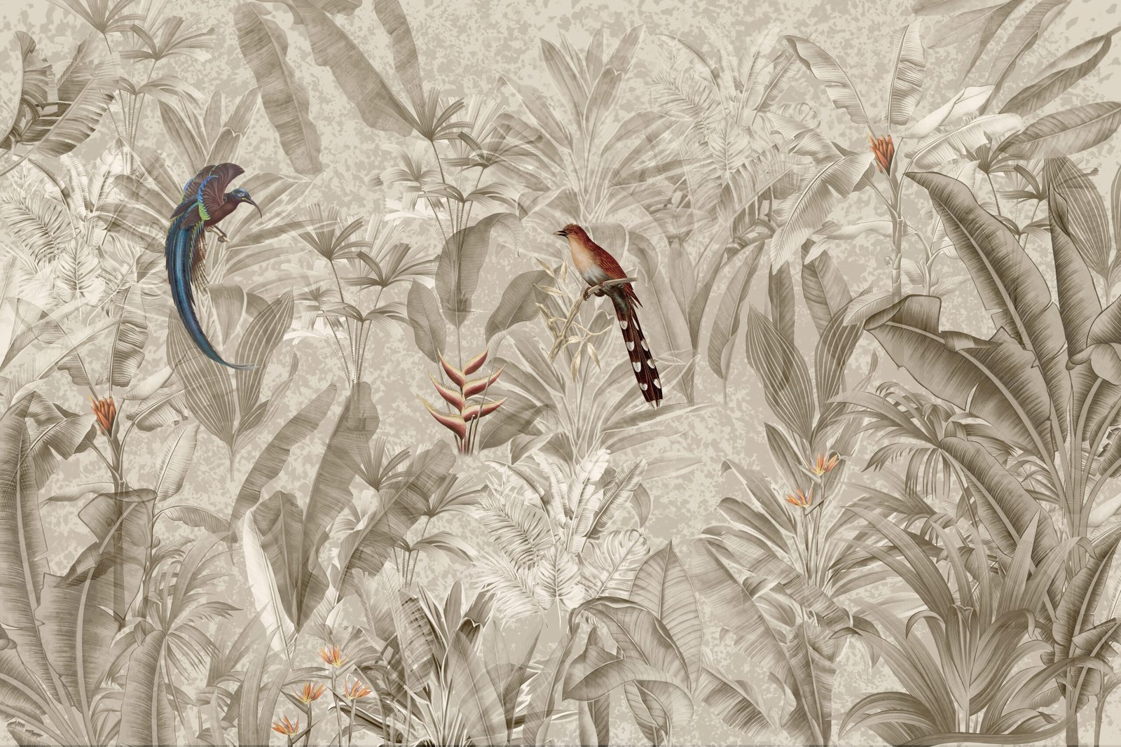 Tropical Brid wallpaper in beige ICustom Wallpaper - Image 3