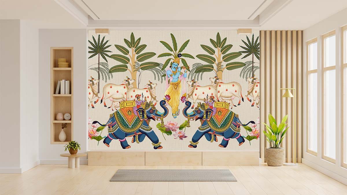 Krishna I Pichwai Wallpaper I Spritual Custom Wallpaper