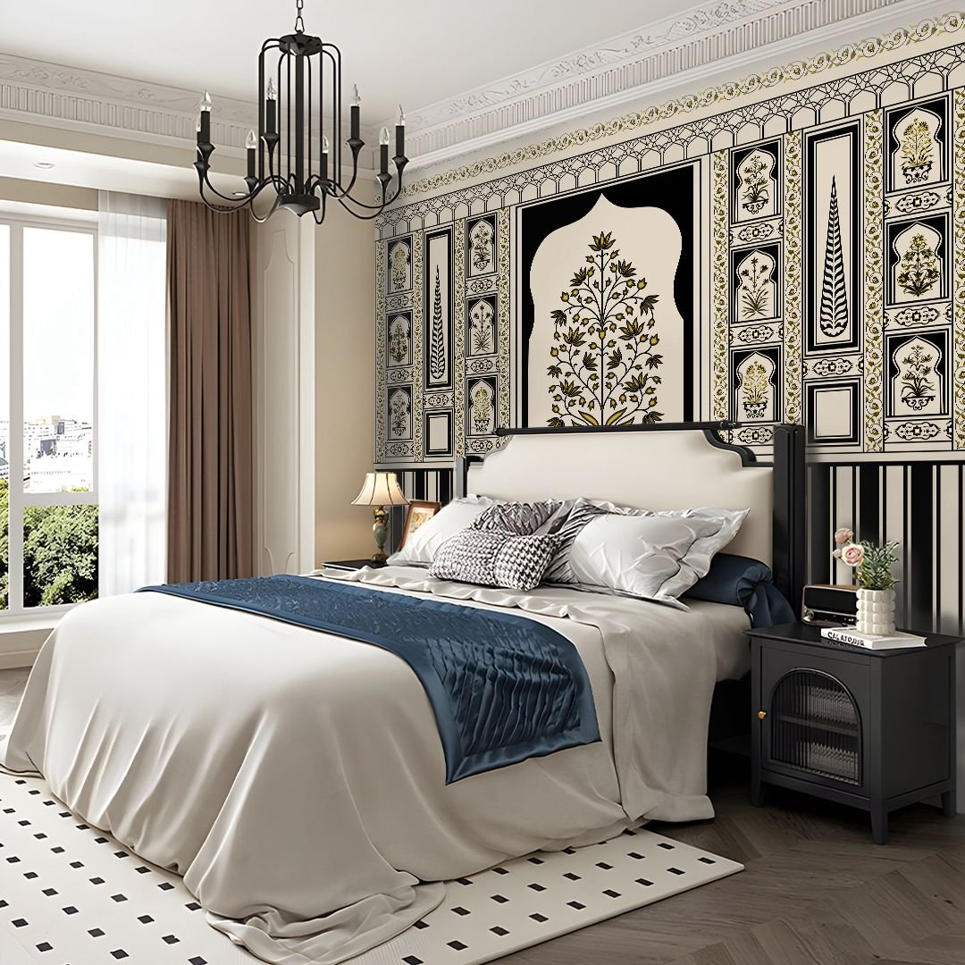 Royal Indigo Motive Elegance (Back and Gold) I Custom Wallpaper