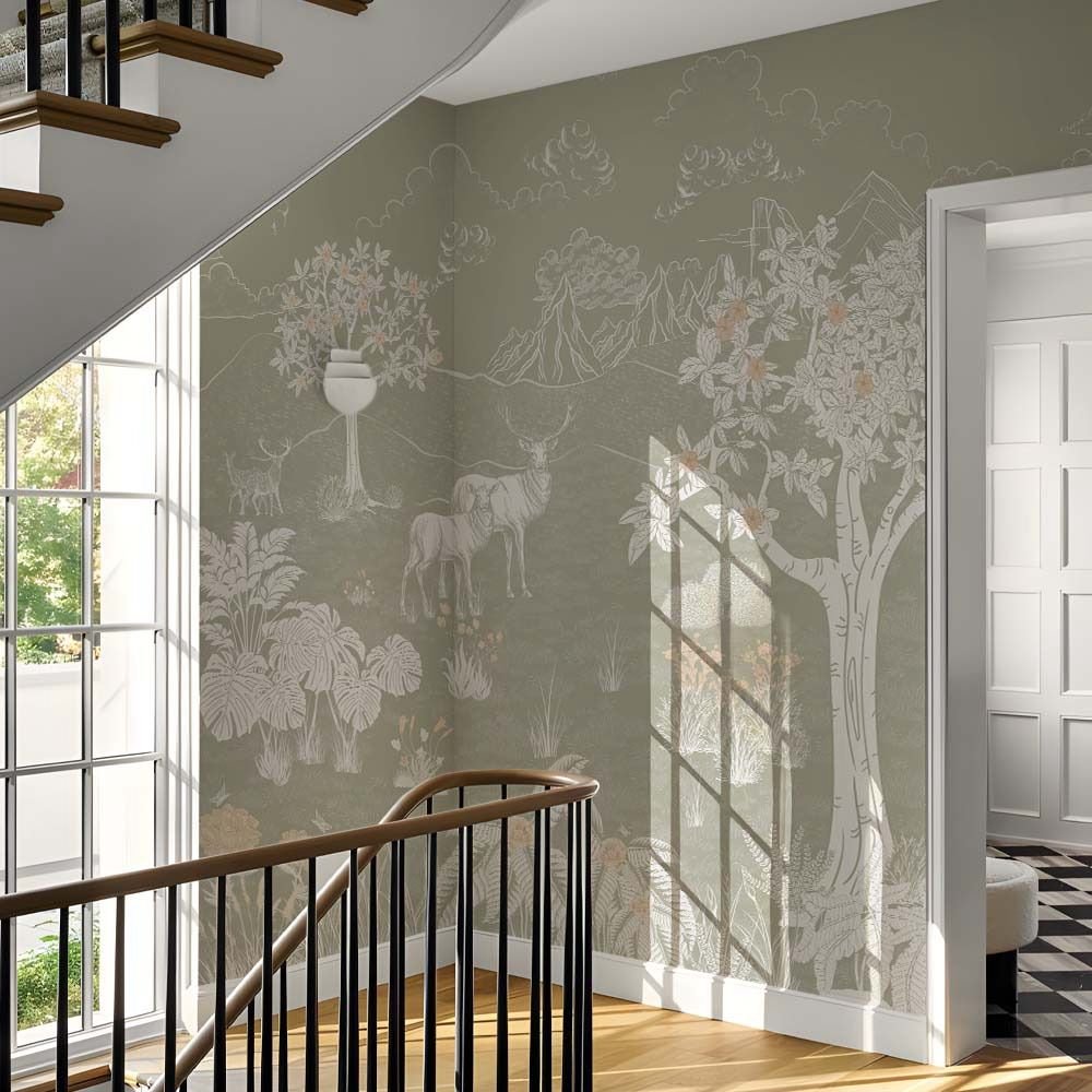 Tranquil Forest Olive Mist- Wallpaper Mural
