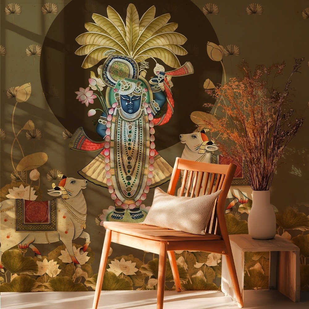 Divine Shrinathji Pichwai Custom Wallpaper – A Spiritual Statement for Your Space - Image 2