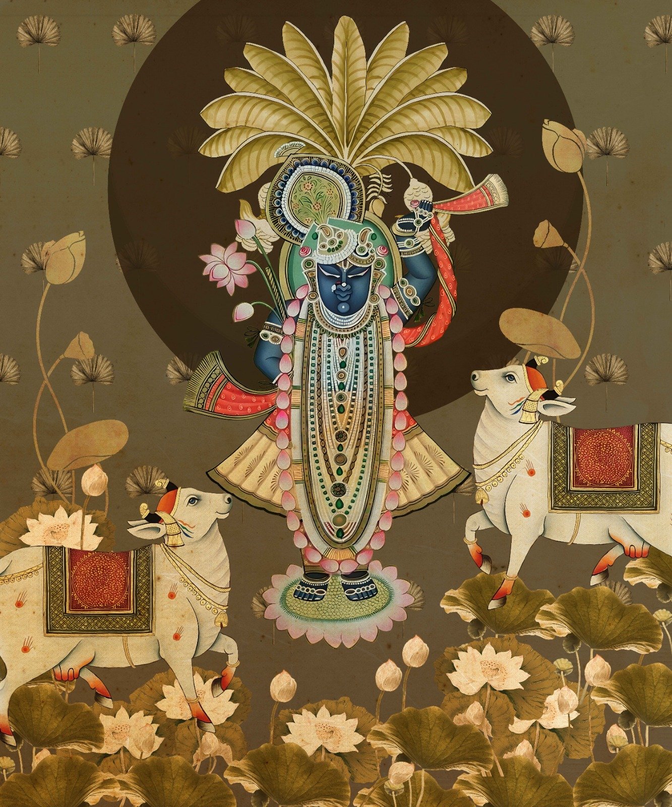 Divine Shrinathji Pichwai Custom Wallpaper – A Spiritual Statement for Your Space - Image 3