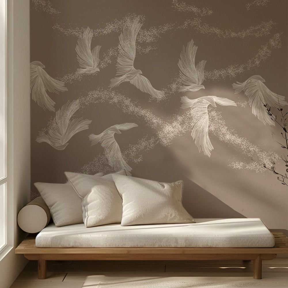 Soaring Serenity- Minimal Bird flying - Wallpaper Mural