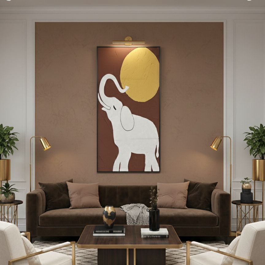 Premium Imported “Golden Sun Elephant” Wall Painting