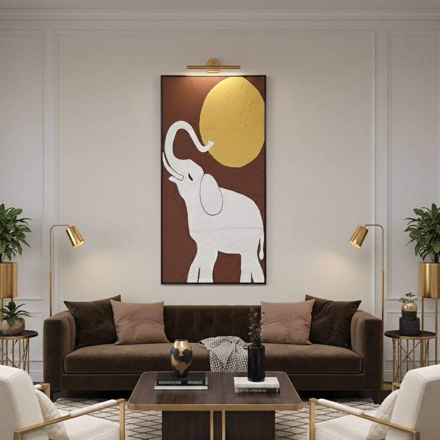 Premium Imported “Golden Sun Elephant” Wall Painting - Image 2