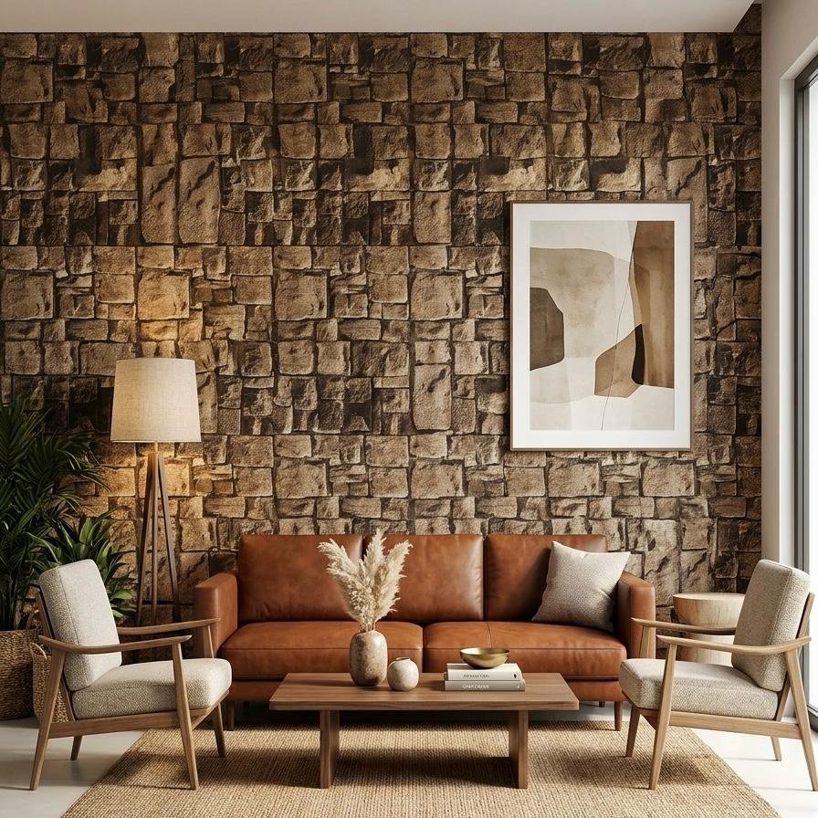 Brownish Rustic Stone - PVC Wallpaper