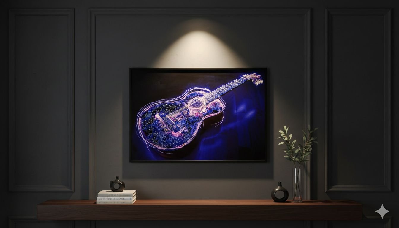 Neon abstract guitar wall art