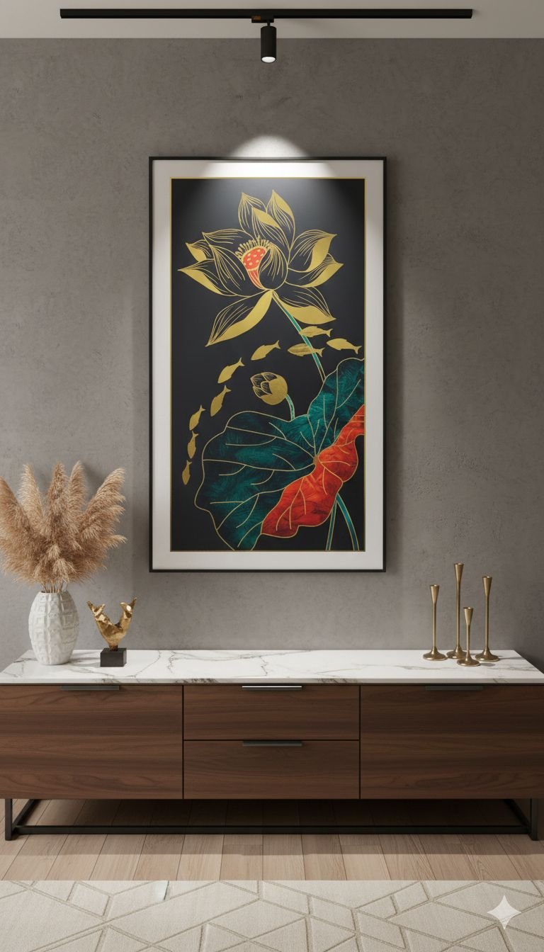 Elegant wall art - Golden lotus flowers