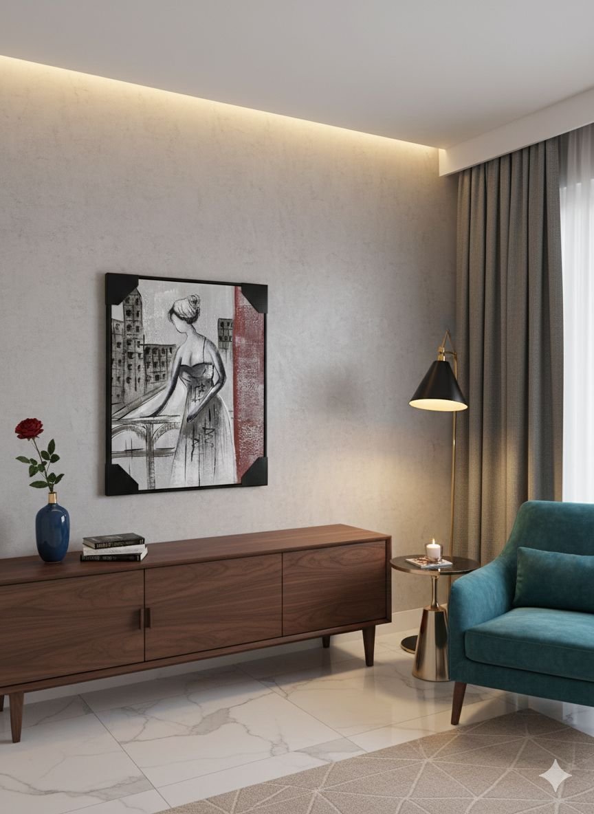 Lady on Balcony: Captivating Wall Art