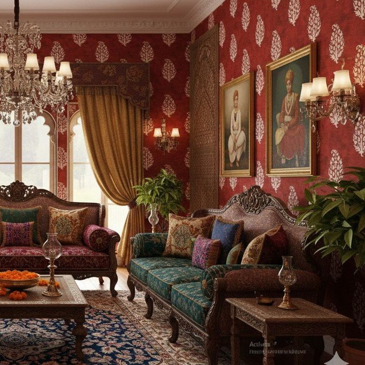 Royal Mughal Mehrun Wallpaper | Traditional Indian Motif Wallpaper | Luxury Heritage Wall Design