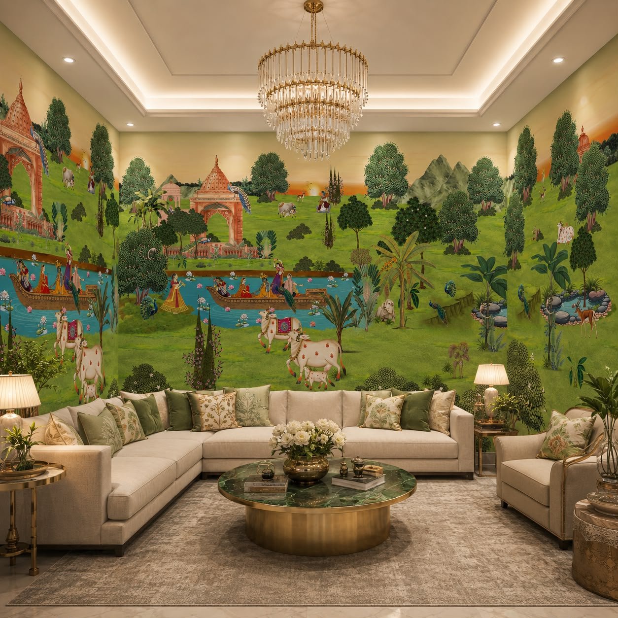 Nauka Landscape | Indian Heritage | Ceiling | Wall Mural