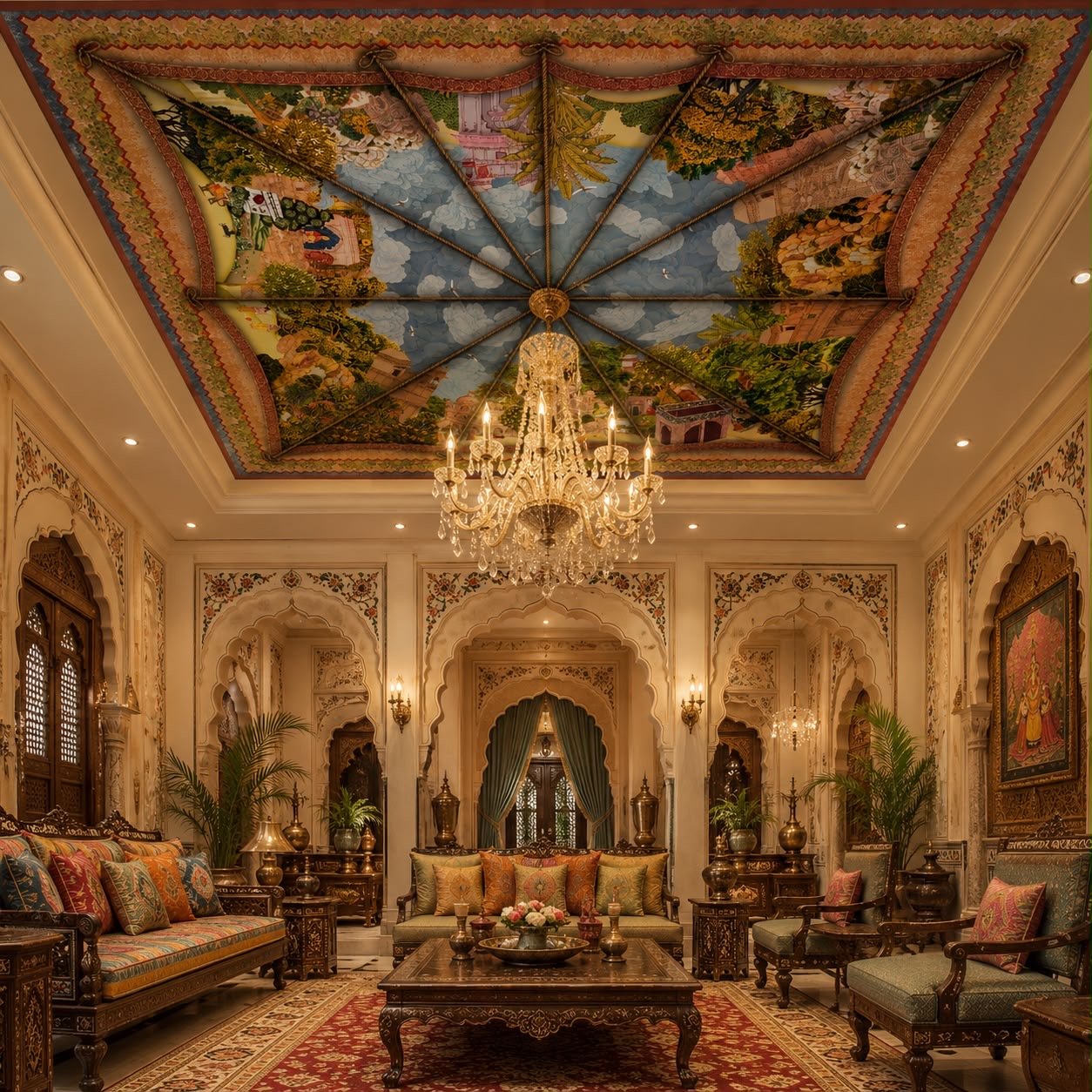 Celestial Charbagh | Royal ceiling | Custom Wall Mural