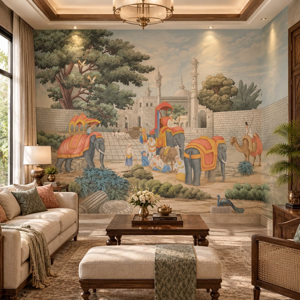 Luxury Indian Heritage Wallpaper – Royal Elephant Procession Custom Wall Mural