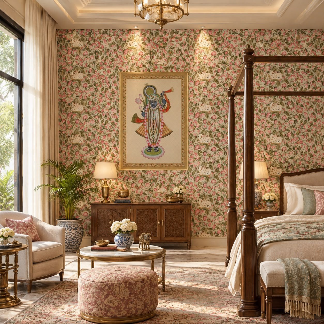 Shrinathji Pichwai Custom Wallpaper – Luxury Indian Devotional Wallcovering
